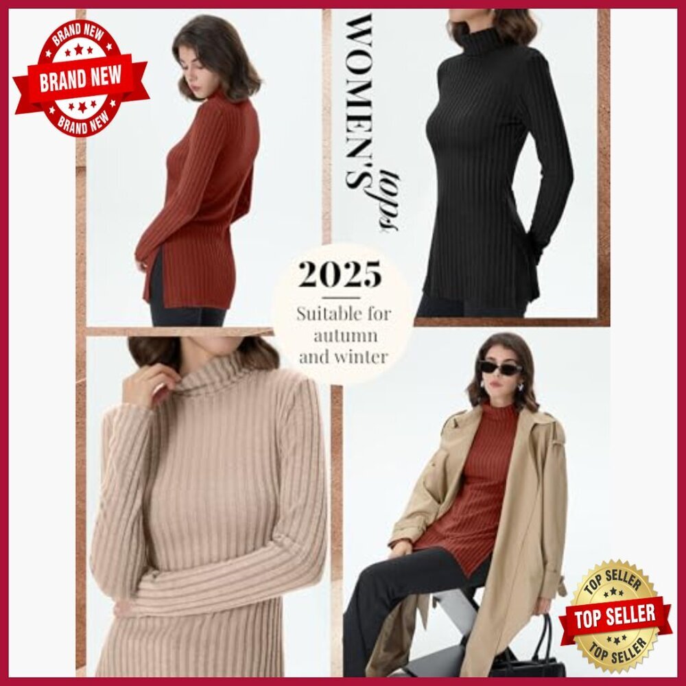 3 Pack Turtleneck Sweaters, Ribbed Knit Pullover, Slim Fit Long Sleeve Tunic - Picture 2 of 7